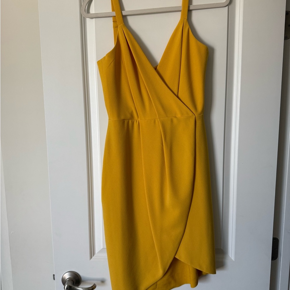 Dress the Population Asymmetrical Tulip Hem Golden Yellow Dress sz S